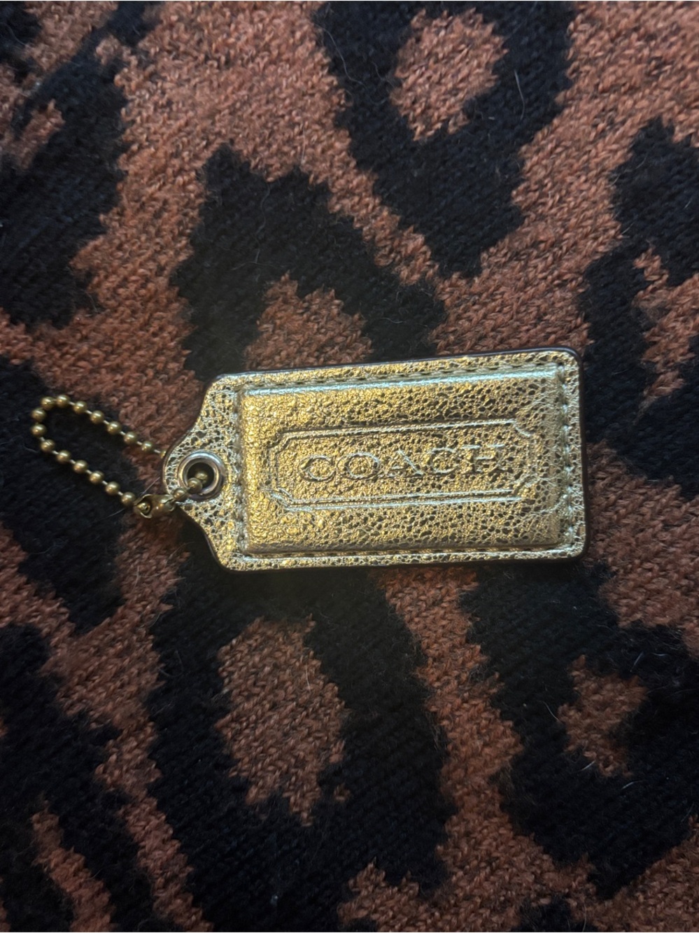 Coach Metallic Gold Leather Tag with Ball Chain Hangtag